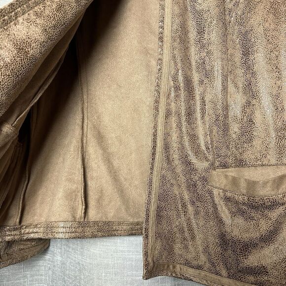2/$30 Chicos Faux Suede Leather Open Front Jacket Size L Brown Boho Western - Picture 8 of 11
